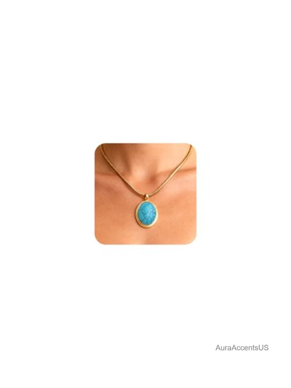 Gold Turquoise Pendant Necklace Twisted Oval Dangle Statement